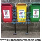 Tempat Sampah Pilah 3 Bentuk Oval Fiberglass & HDPE Plastik 50 liter Kualitas Premium 2