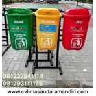 Tempat Sampah Pilah 3 Bentuk Oval Fiberglass & HDPE Plastik 50 liter Kualitas Premium 6