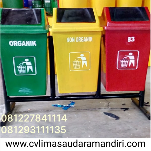 Tempat Sampah Pilah 3 Bentuk Oval Fiberglass & HDPE Plastik 50 liter Kualitas Premium